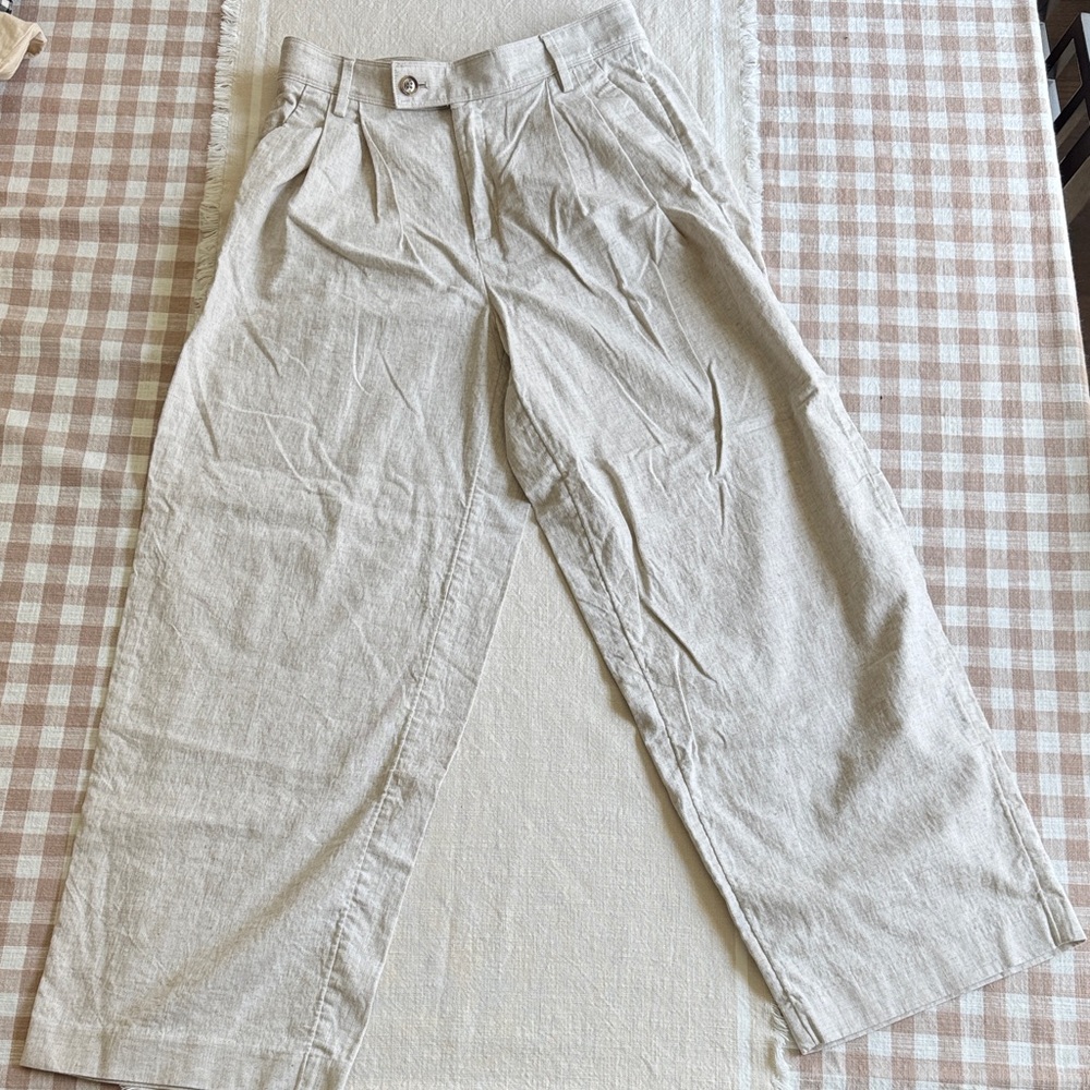 Banana Republic Light Beige Pleated Linen-Blend Chinos